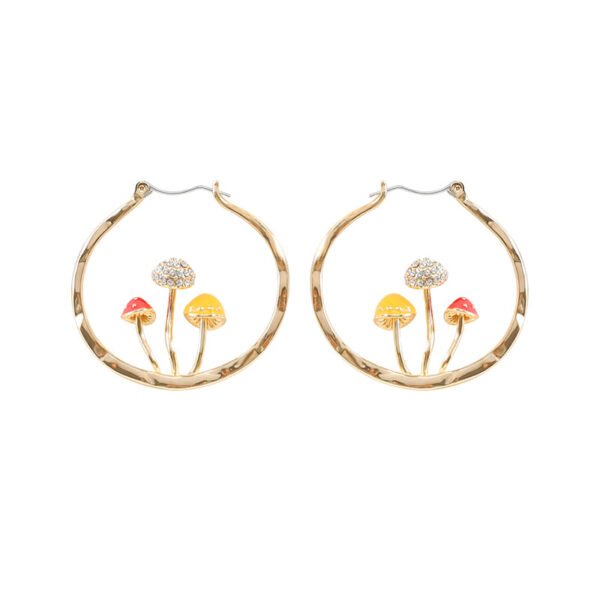 Boho Hoops Trendy Vintage Gold Mushroom Look Earrings 12