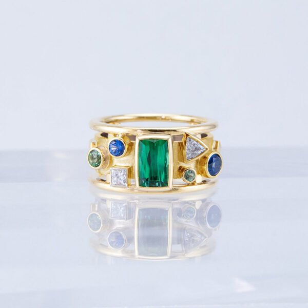 Gold Inlaid Green Zircon Ring With Jewelry Rings 5