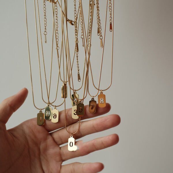 Lucky Number Stacked Square Brand Stainless Steel Necklace Necklaces 7