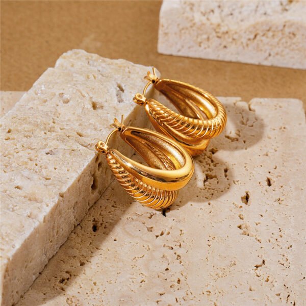 Stainless Steel 18K Gold Geometric Double Layer Earrings Earrings 5