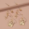 Hot selling hip-hop street accessories in Europe and America, diamond cross portrait tag earrings set earrings Earrings 7