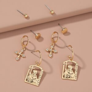 Hot selling hip-hop street accessories in Europe and America, diamond cross portrait tag earrings set earrings Earrings