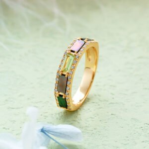 Japanese Retro Style S925 Silver Plating 14K Gold Green Olive Panther Ring Rings