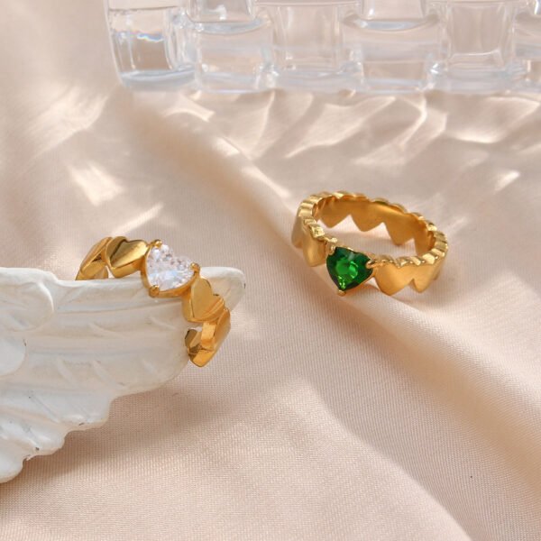 Zircon Ring In Stainless Steel Plated 18K Gold Heart Rings 6