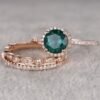 New Product 14k Rose Gold Three-piece Ring With Micro Inlaid Emeralds European And American Engagement Jewelry Rings 8