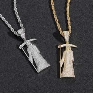 Hip Hop Pendant Special Trendy Style Real Gold Plated Copper Inlaid Zircon Death Sickle Necklace Necklaces