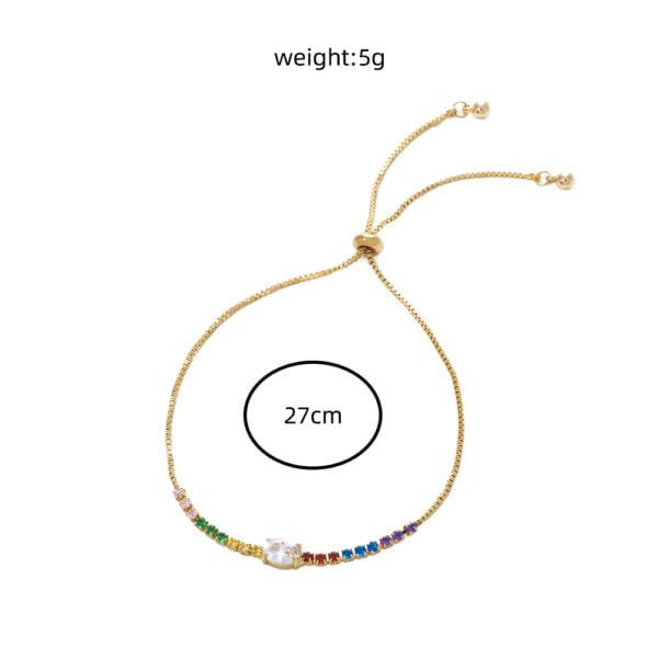 Copper Gold Plated Pendant Micro-Set Colorful Zircon Shrink Pulled Copper Bead Bracelet Bracelets 8