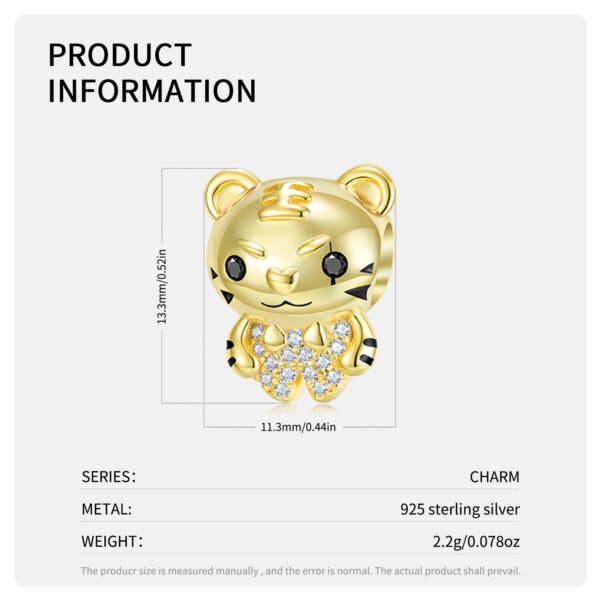 Golden Tiger S925 Sterling Silver Gold-plated Beads Diy Accessories Accessories 5