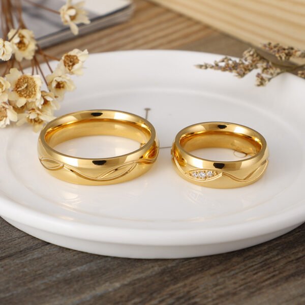 Personalized Rhinestone Simple Titanium Steel Couple Ring Rings 3
