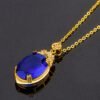 Korean Style Hot Sale Big Stone Brazil Topaz Sapphire Pendant 18K Gold Plating With Diamond Inlaid Luxury Atmosphere Accessories 18