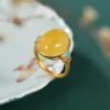 Silver-plated Ancient Gold Natural Beeswax Amber Ring Rings 9