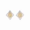 Italian Craft Diamond Stud Earrings Gold Plated Two Tone Earrings 10
