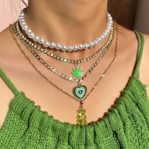 Heart Maple Bear Pendant Multilayer Twisted Chain Necklace Necklaces