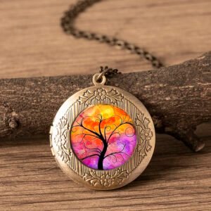 Vintage Tree of Life Antique Gold Photo Frame Locket Necklace Necklaces