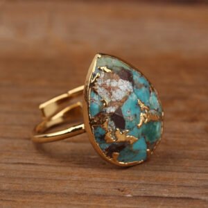 Natural Gold Thread Turquoise Drop Ring Rings Natural Gold Thread Turquoise Drop Ring Rings