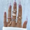 Women’s Casual Fashion White Cloud Swan Moon Shape Ring Set Rings 14