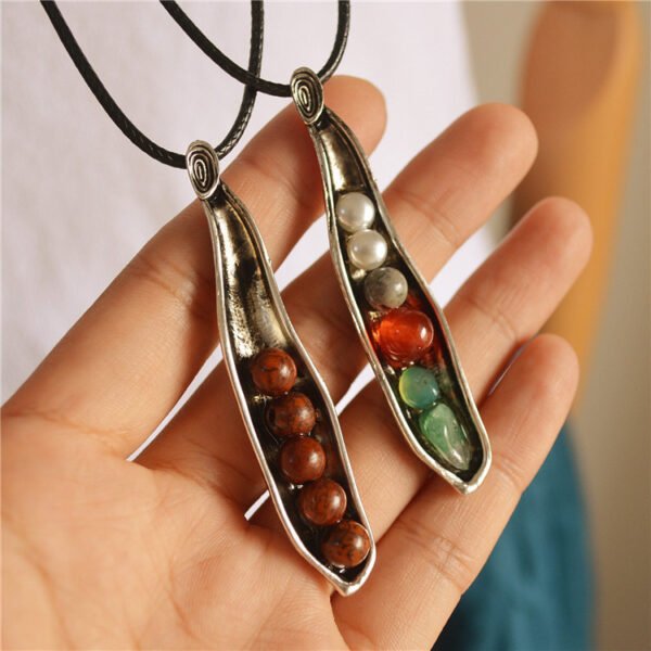 Women’s Vintage Ethnic Antique Silver Distressed Pod Long Necklace Necklaces 3