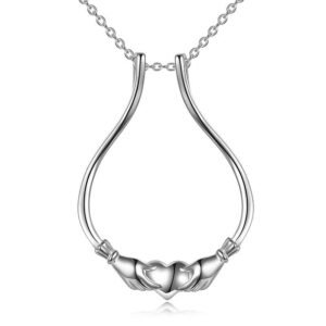 Ring Holder Necklace Irish Claddagh Jewelry in White Gold Plated Sterling Silver Rings