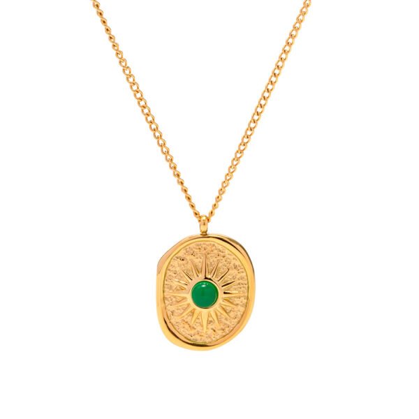 18K Gold Plated Stainless Steel Jewelry Gift Nature Green Stone Square Pendant Necklace Necklaces 4