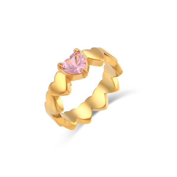 Zircon Ring In Stainless Steel Plated 18K Gold Heart Rings 7