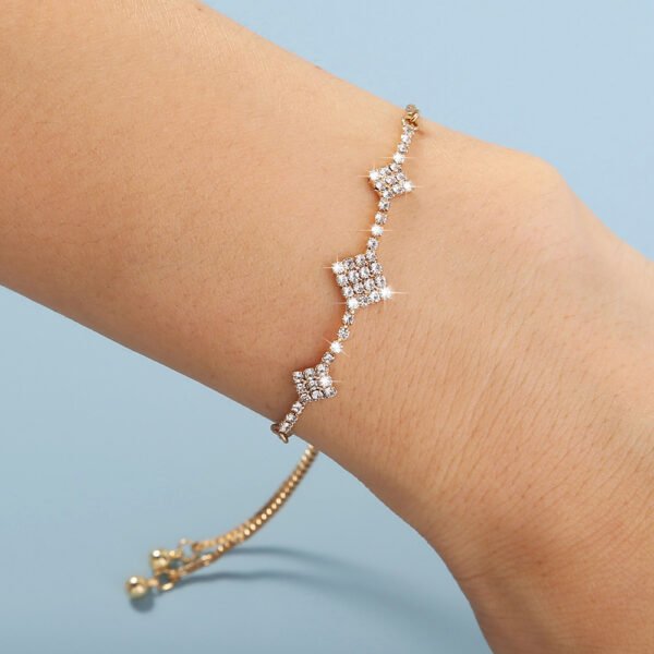 Brass Gold Plated Square Micropaved Zircon Pendant Shrink Brass Bead Bracelet Bracelets 3