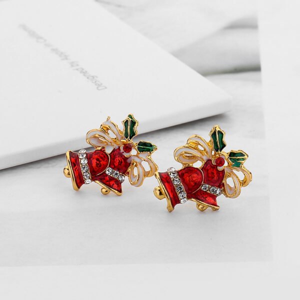 Christmas Gift Dripping Oil Bow Bell Earrings Christmas 3
