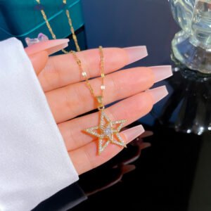 Heavy Industry Full Diamond Five-pointed Star Micro-inlaid Real Gold Necklace Women Necklaces