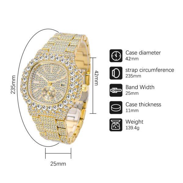 Full Diamond Hip Hop Calendar Luminous Quartz Waterproof Business Men’s Gold Watch watches 12