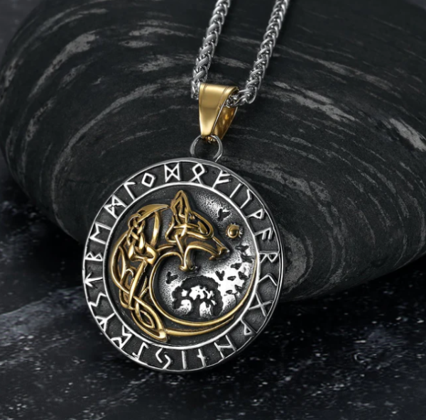 Asgard Crafted Circular Horn Rune Pendant Chain Necklaces 9