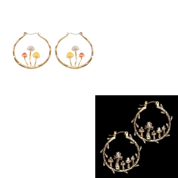 Boho Hoops Trendy Vintage Gold Mushroom Look Earrings 10
