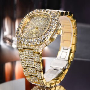 Full Diamond Hip Hop Calendar Luminous Quartz Waterproof Business Men’s Gold Watch watches