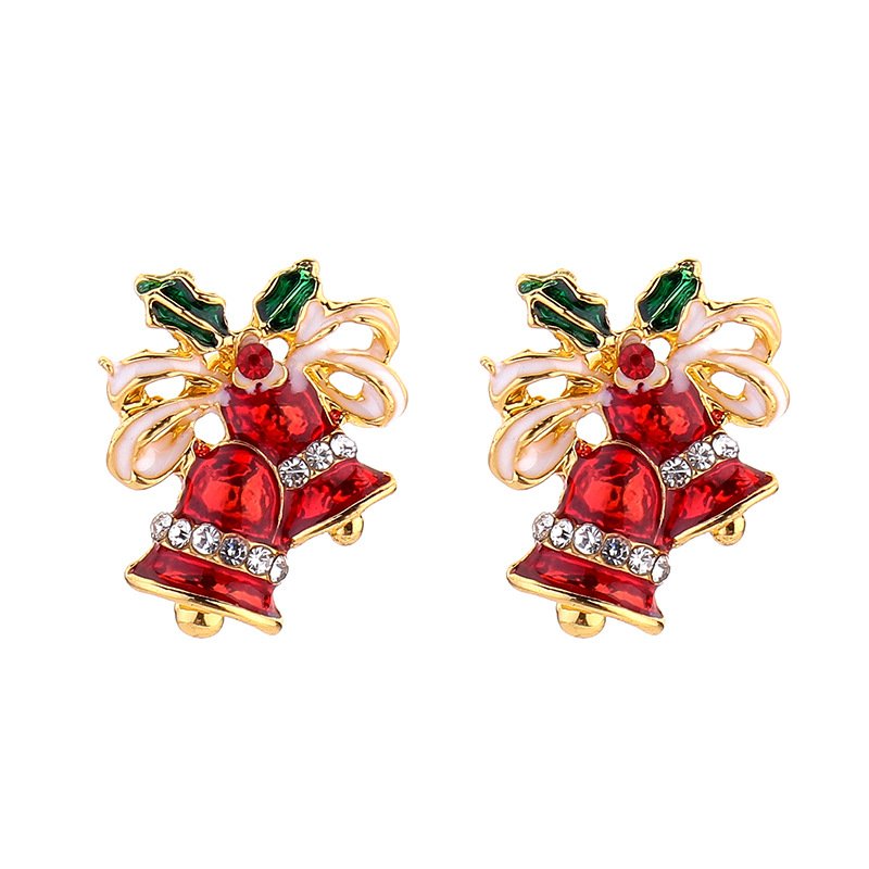 Christmas Gift Dripping Oil Bow Bell Earrings Christmas 2