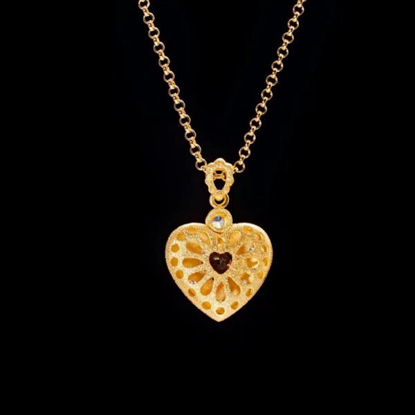 Brushed Heart S925 Silver Gold Plated Garnet Pendant Necklaces 7