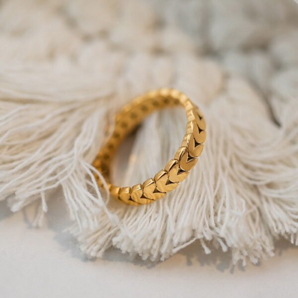 Vintage Leaves Titanium Steel Plated 18K Gold Ring Female Rings 10