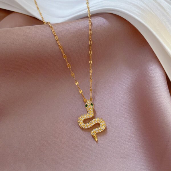 Full Of Diamond Green Eyes Small Snake Micro Gold Necklace Necklaces 3