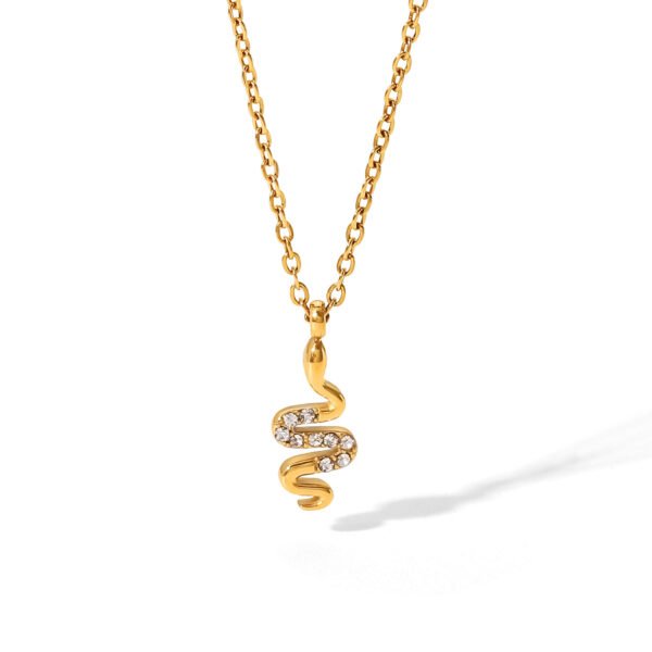 Titanium Steel Necklace 18K Gold Inlaid White Zircon Snake Pendant Necklace Necklaces 8