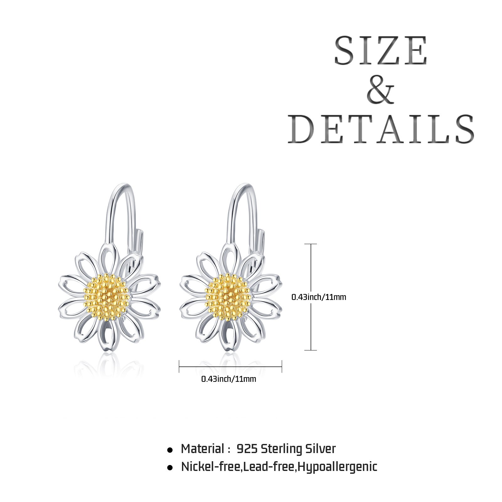 Daisy Leverback Hoop Earrings in White Gold Plated Sterling Silver Earrings 8 Daisy Leverback Hoop Earrings in White Gold Plated Sterling Silver Earrings 8