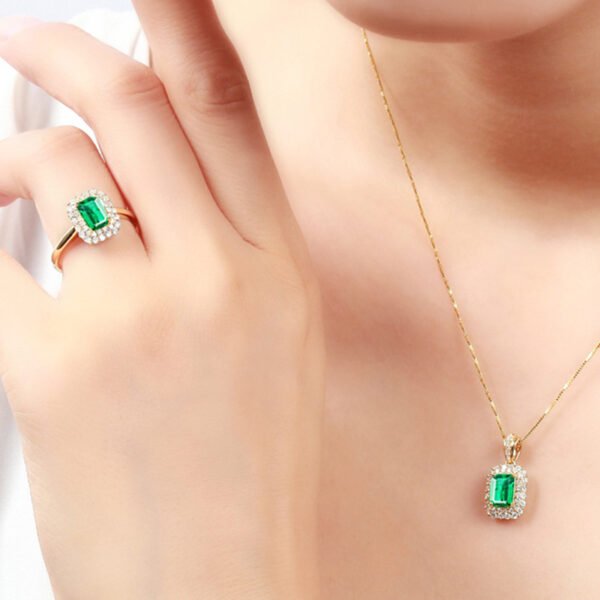 Plated 18k Yellow Gold Color Fashion Emerald Gemstone Simulation Accessories 8