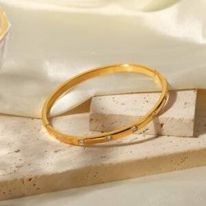 18K Gold Inlaid With White Round Zircon Bracelet Bracelets