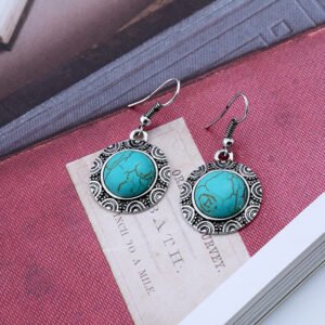 Fashion Retro European And American Round Turquoise Earrings Earrings
