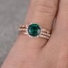 New Product 14k Rose Gold Three-piece Ring With Micro Inlaid Emeralds European And American Engagement Jewelry Rings 12