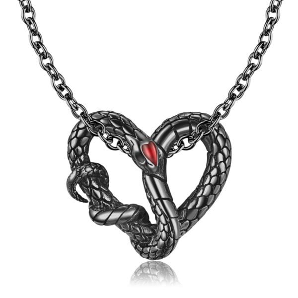 Original Design S925 Silver Electroplating Black Gold Snake Necklace Heart Texture Necklaces 4