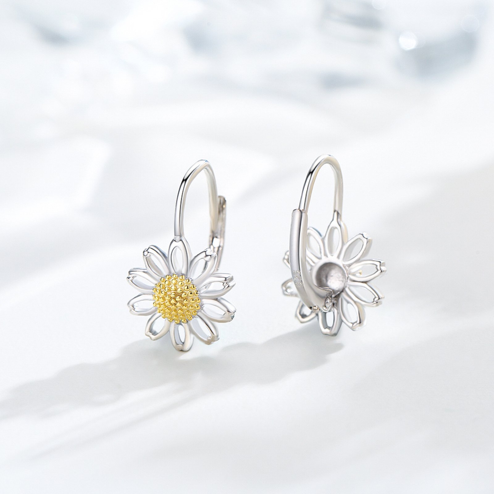 Daisy Leverback Hoop Earrings in White Gold Plated Sterling Silver Earrings 5 Daisy Leverback Hoop Earrings in White Gold Plated Sterling Silver Earrings 5