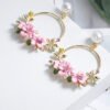 Trendy Cute Pink Flower Earrings For Women Girls Jewelry Female Rhinestone Gold Metal Round Circle Earrings Gift Earrings 13 Trendy Cute Pink Flower Earrings For Women Girls Jewelry Female Rhinestone Gold Metal Round Circle Earrings Gift Earrings 13