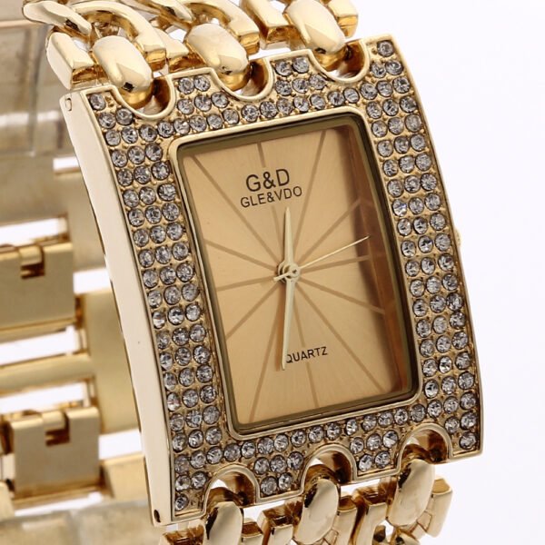 Women’s Quartz Watch With Diamonds Three Links Gold And Rhinestones watches 9
