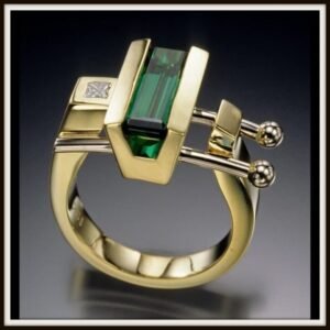 18K Gold Plated Ring With Green Gemstones OurSpecialSelection