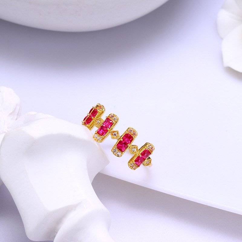 Red Corundum Square Ring Female Christmas 2