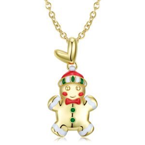 S925 Sterling Silver Electroplated 14k Gold Drip Gum Gingerbread Man Necklace Christmas Jewelry Christmas