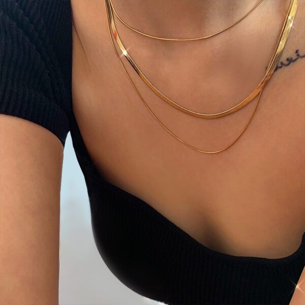 Double-layer And Three-layer Cold Wind Wide, Flat And Thin Folded Snake Bone Necklace Does Not Fade Necklaces 10