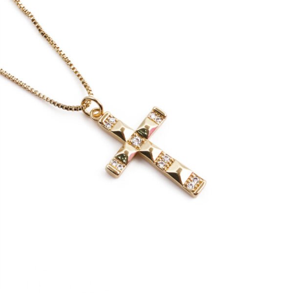 Lady 18K Gold-plated Copper With Zircon Cross Pendant Necklace Necklaces 10